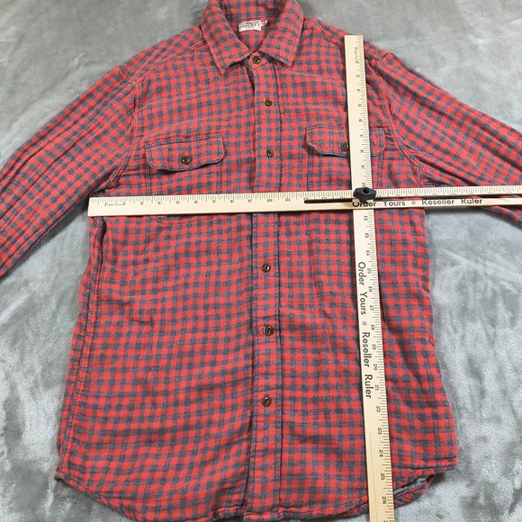 Faherty Flannel Shirt Mens Medium Red Gray Button Up Gingham Check  Cotton - Picture 7 of 12